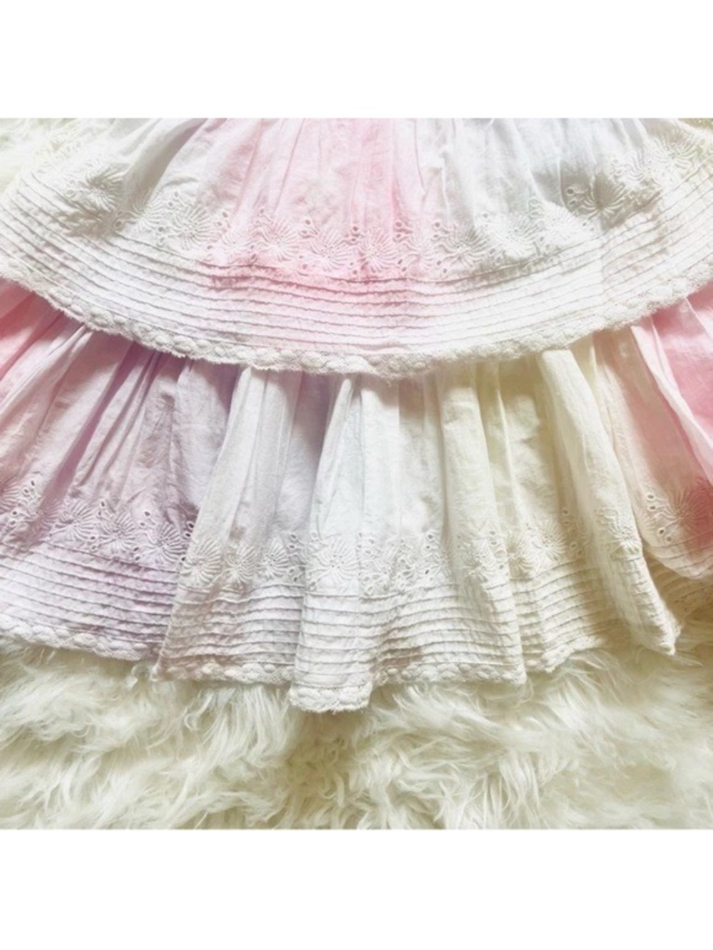 New! LoveShackFancy Gwen Tie Dye Lace Ruffle Cotton Mini Dress in Pink White - Picture 10 of 13